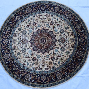8x8 ft Traditional Round Rug, Afghan Handmade Flower Circle Rug, White Blue Floral Wool Rug, Rugs Living Room, Gaming Rug, Circular Rug Carpet
