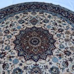 8x8 ft Traditional Round Rug, Afghan Handmade Flower Circle Rug, White Blue Floral Wool Rug, Rugs Living Room, Gaming Rug, Circular Rug Carpet