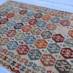 6x9 ft Afghan kilim rug, Large beige flatweave natural wool rug kilim, Living room bedroom, Colorful dining room dorm rug, Turkish geometric kilim.